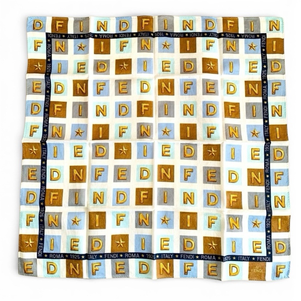 Vintage Fendi Logo Cotton Handkerchief Designer Pocket Square